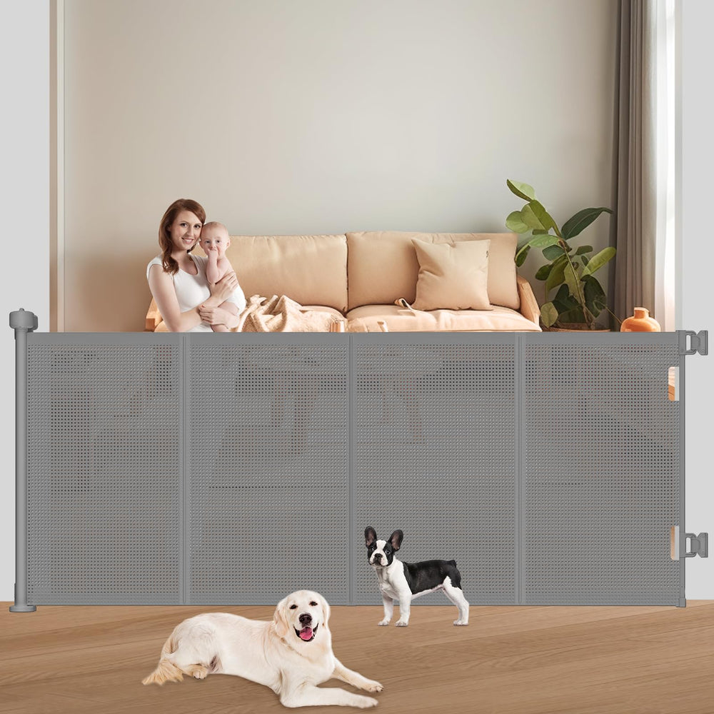 Pawtners Upgrade 71-inch gate extend shows a wide opening for easy pet and baby passage.