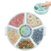 Pawtong Snack Rotator Container with green lid showing color-matching button for on-the-go organization.