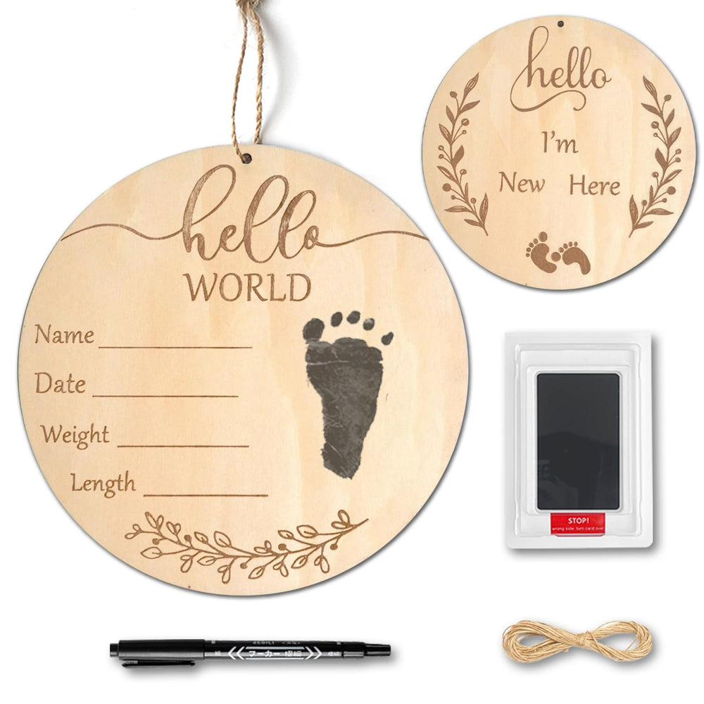 PDRYLY baby birth announcement sign in wooden hello world display for memorable newborn photos.