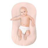 Pea Pod baby lounger cover in muslin cotton, pink, Snuggle Me compatible, soft and breathable.