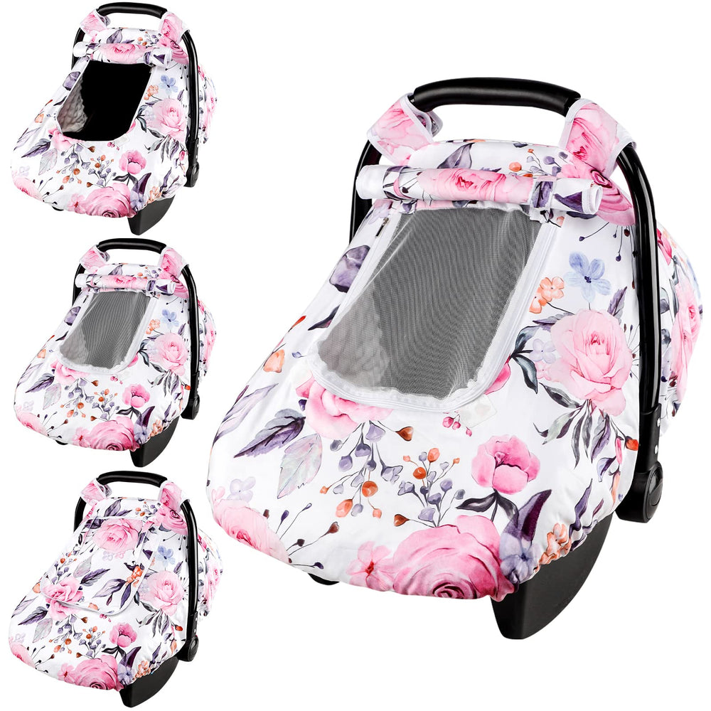 Pea Pod floral car seat cover with mesh window for baby ventilation