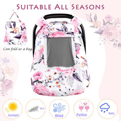 Pea Pod floral car seat cover with soft Minky dot backing