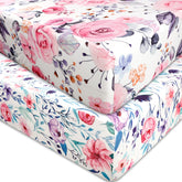 Pea Pod floral crib sheet close-up shows soft jersey knit for gentle sleep.