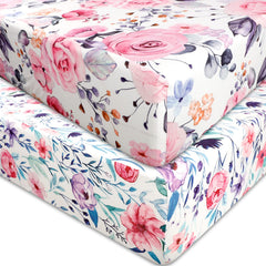 Pea Pod floral crib sheet close-up shows soft jersey knit for gentle sleep.