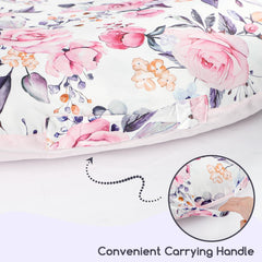 Pea Pod newborn lounger cover floral back view highlighting reversible design