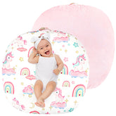 Pea Pod newborn lounger cover unicorn fabric close-up; super soft and cozy.