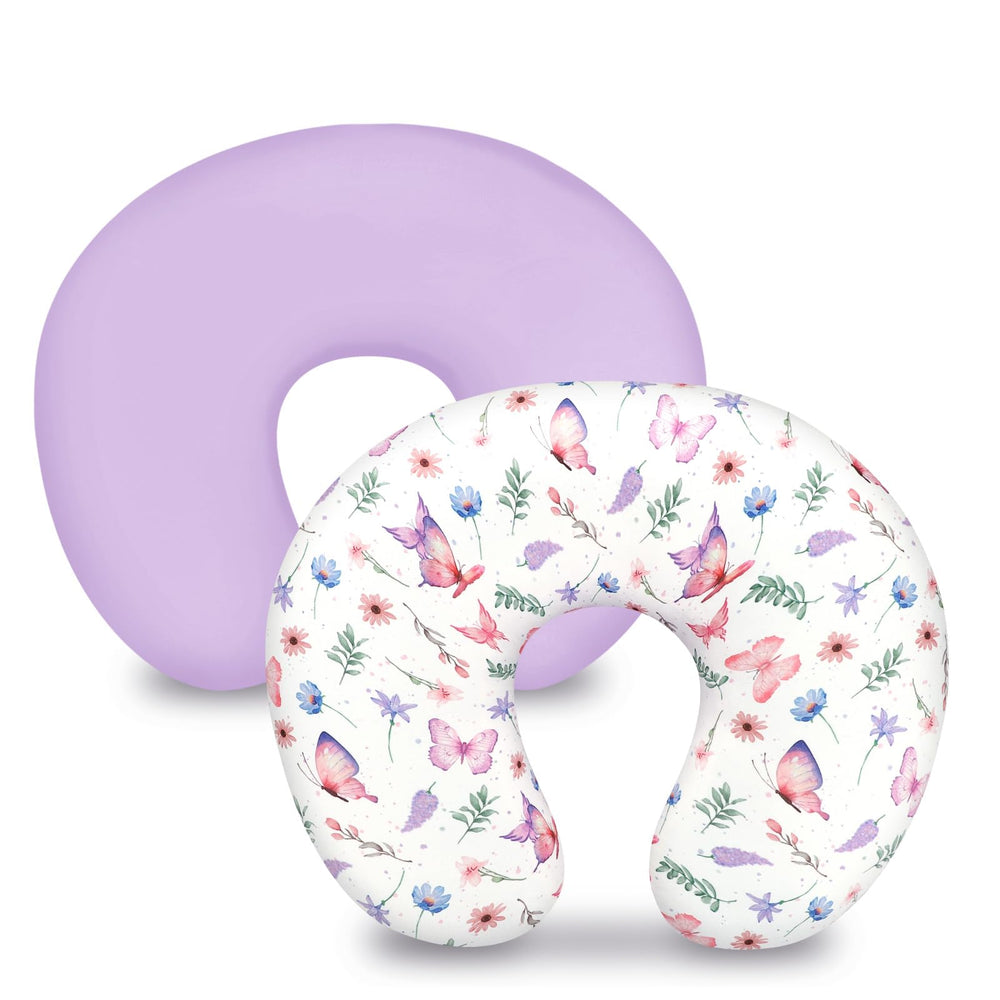 Pea Pod nursing pillow cover with butterfly design for easy cleaning.
