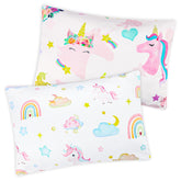 Pea Pod toddler pillowcase with unicorn design and secure closure for tidy sleepovers.