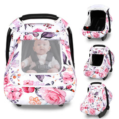 Pea Pod winter car seat cover sunshade close-up with secure shade for baby