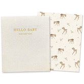 Peachly baby memory book cover in natural linen forest finish highlights premium craftsmanship.