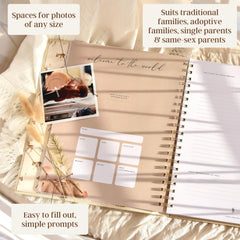 Milestone spreads help you record first-year moments with simple prompts.