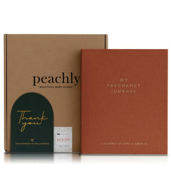 Peachly Pregnancy Journal cover with gold foil lettering highlights premium quality