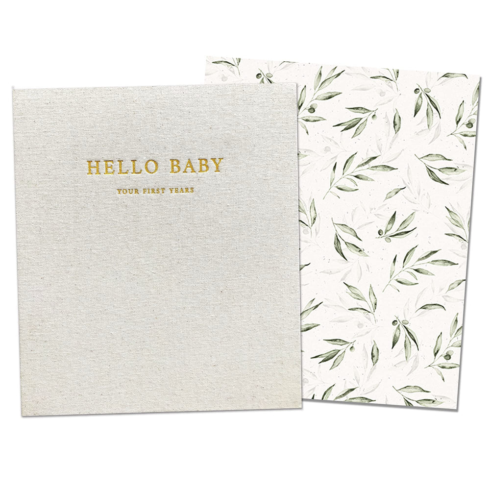 Peachly unisex baby memory book cover in olive linen with durable keepsakes