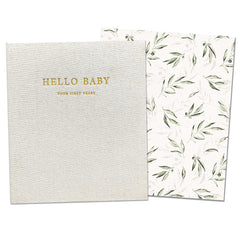 Peachly unisex baby memory book cover in olive linen with durable keepsakes