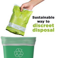 Pee Safe adhesive seal traps odor and prevents spills for sanitary disposal.