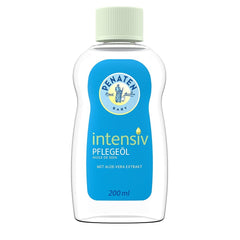 Penaten Baby Oil bottle shows gentle, fast-absorbing hydration for dry skin