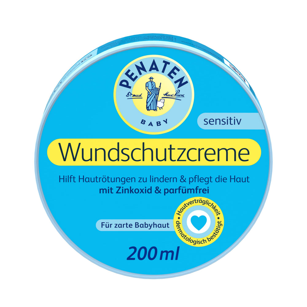 Penaten baby wound-cream bottle demonstrates breathable protection for diaper-area skin.