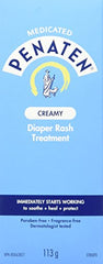 Penaten medicated creamy diaper rash cream, 113g back view showing ingredients and directions