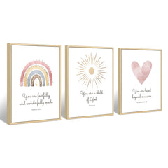 Pennclys boho nursery wall art heart with rainbow enhances cozy play area.