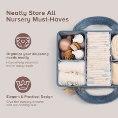 PeraBella diaper caddy with removable dividers for flexible organization.