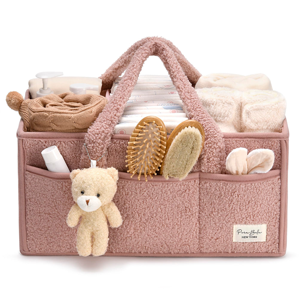 PeraBella baby diaper caddy with handle keeps nursery items organized.