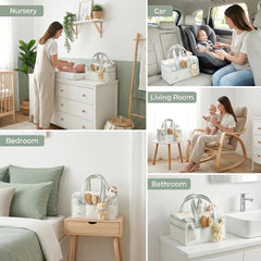 Premium felt exterior of Perabella caddy complements nursery decor.