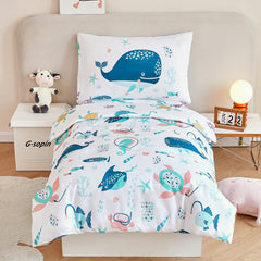 PERFEMET ocean whales print on toddler bedding for cozy, breathable sleep.