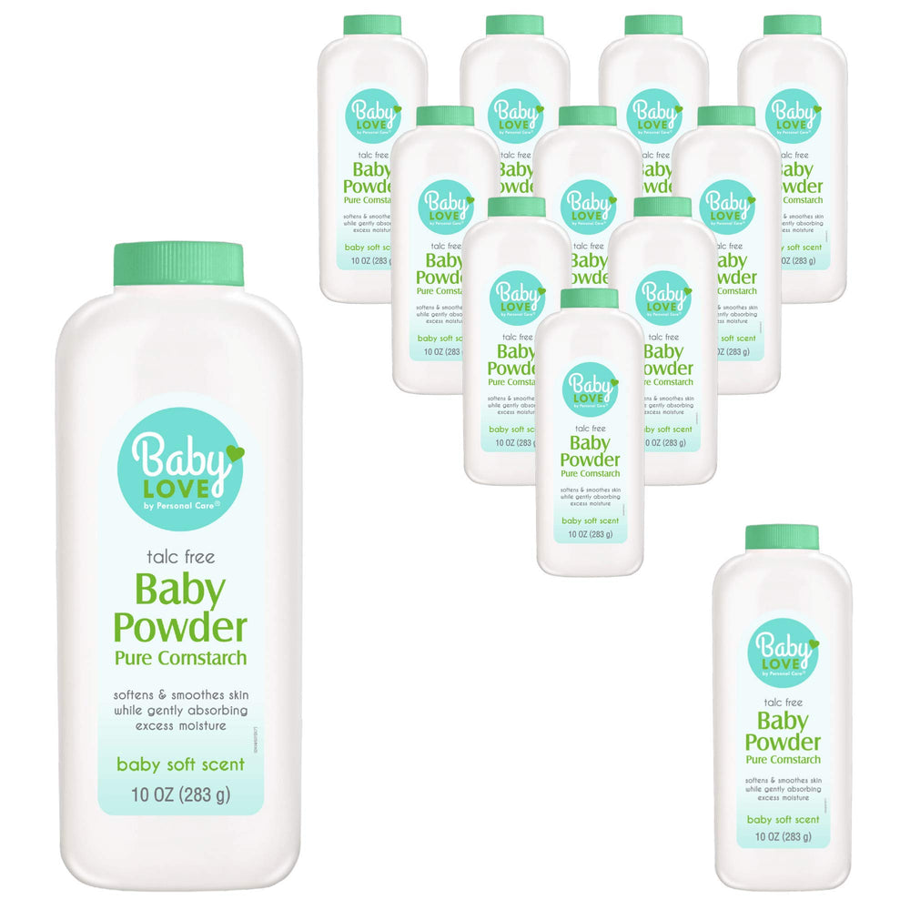 Personal Care Baby Powder jar showcases silky pure cornstarch for gentle moisture absorption.