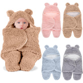 Peryiter bear plush swaddle purple with adjustable hood for secure newborn wrap