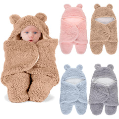 Peryiter bear plush swaddle purple with adjustable hood for secure newborn wrap