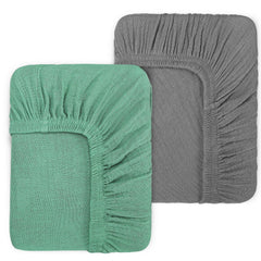 Pet Rejoir muslin fitted crib sheet in green for a cozy sleep surface