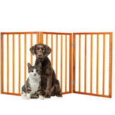 PETMAKER 3-panel indoor foldable dog gate blocks doorways in mahogany.