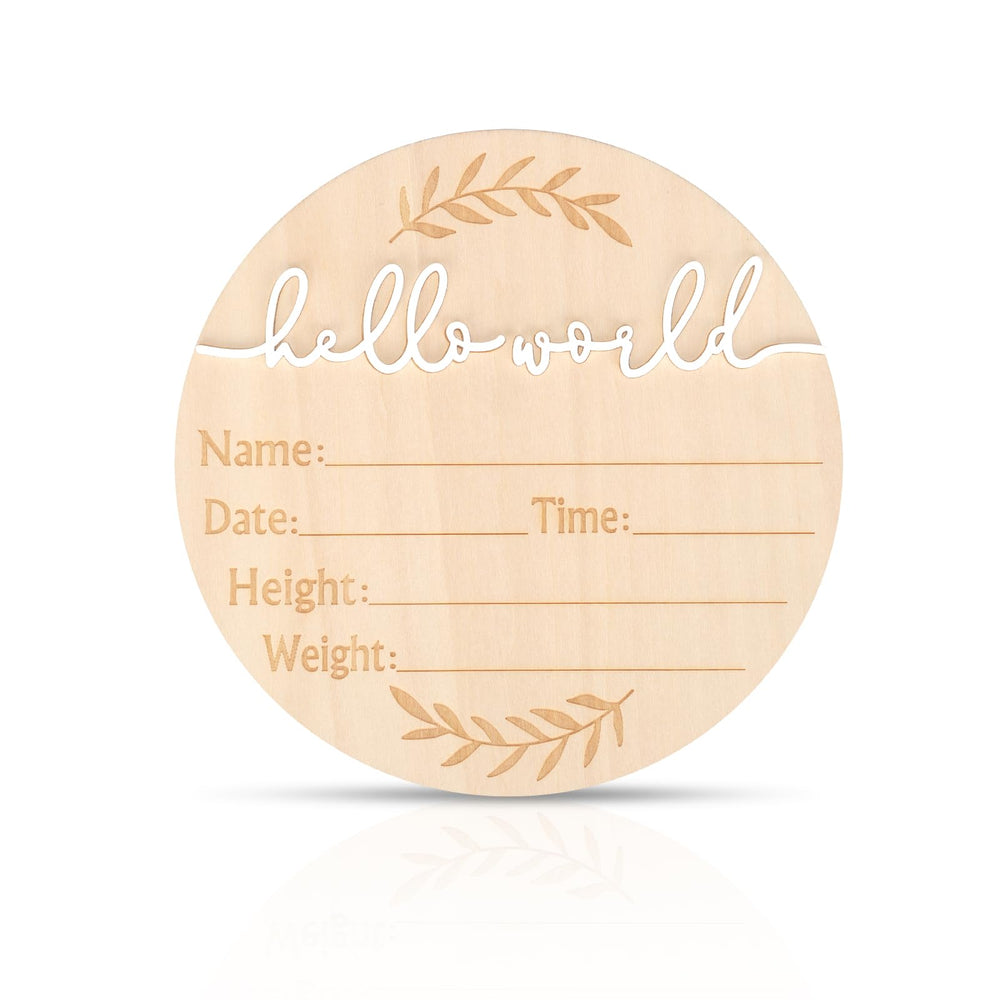 PEUTIER baby announcement sign with 3D Hello World text for newborn photos