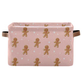 Pfrewn Christmas storage basket with pink gingerbread-man print keeps toys organized in nursery
