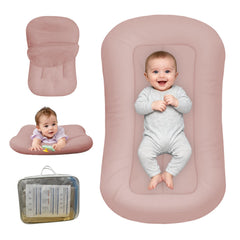 PGONEEE coral pink baby lounger top view in breathable organic cotton