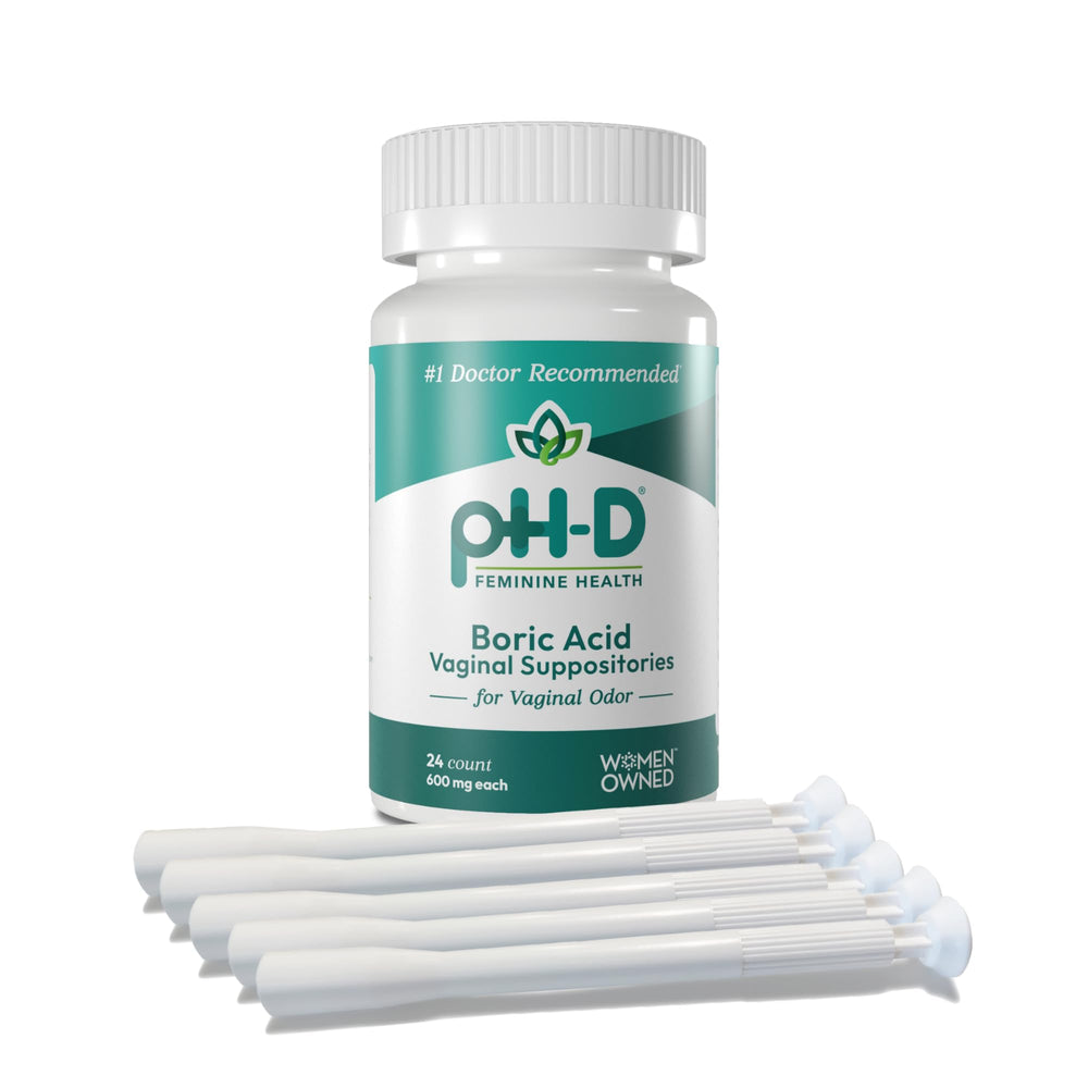 pH-D Boric Acid Suppositories 24-count packaging for daily feminine health support