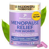 PharmaSupps natural menopause bottle label signals trusted balance support.