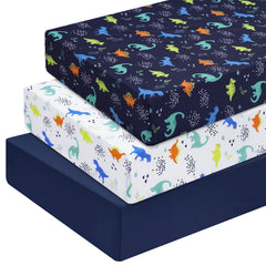 PHF 3-pack soft dinosaur crib sheets on standard crib mattress for playful style and practical fit.