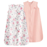 PHF baby sleep sack pink floral full view highlights breathable muslin comfort.