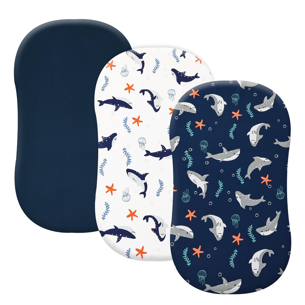 PHF bassinet sheets with shark-pattern design for playful nursery and cozy sleep