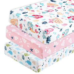PHF Mermaid crib sheets 3-pack package in soft fabric for comfortable baby sleep.