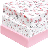 PHF rose floral crib sheet fits standard crib mattresses securely.