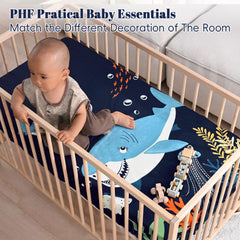 PHF shark crib sheet elastic-band edge for neat, secure fit.