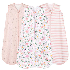 PHF soft baby sleep sack in pink floral design, breathable cotton for all-night comfort.