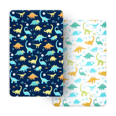 PHF dinosaur-pattern mini crib sheet fits snugly on pack n play mattress