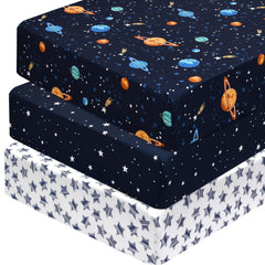 PHF space crib sheets stars pattern provide secure fit on standard cribs