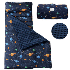 PHF Toddler Nap Mat rolled up with pillow for easy preschool naps.