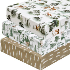 PHF Woodland crib sheets with a deer pattern provide a soft, breathable surface for baby sleep.