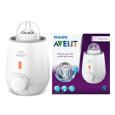 Philips Avent bottle warmer on countertop gently heats bottles evenly.