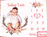 PHMOJEN baby milestone blanket with deer antler flowers for adorable growth photos.
